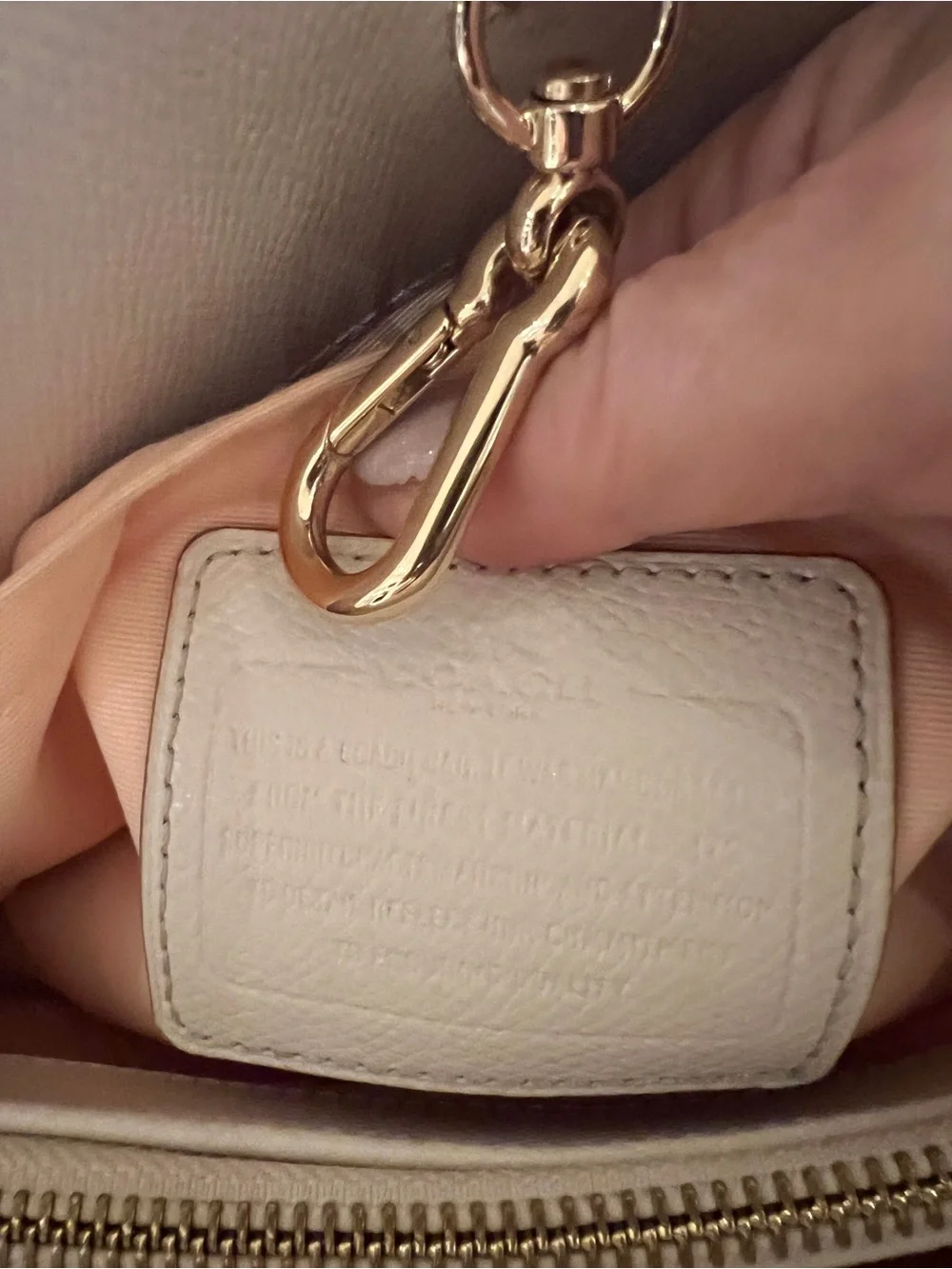 Coach Blush Peach Ivory Pebbled Leather Satchel Gold Chain Carryall Luxury